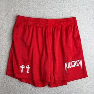 Kill Crew Mens Red Mesh Basketball Shorts XL Cross Graphic Athletic Gym Trunks